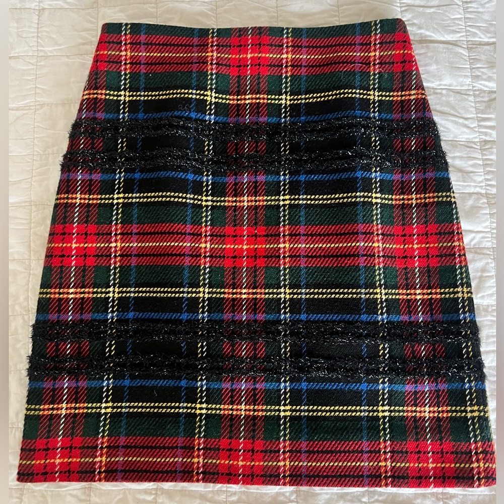 J Crew plaid Christmas wool blend skirt size 2 tall women’s